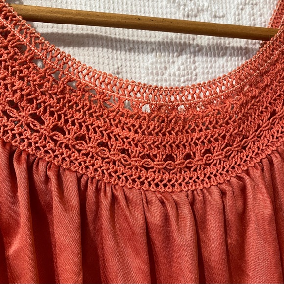 Vintage 70's Pleated Maxi Dress Off the Shoulder Sleeve Crochet Trim Satin - Picture 9 of 16